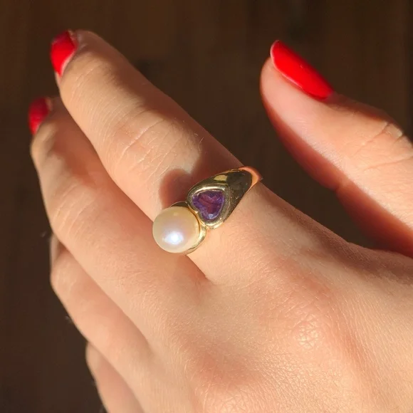 Vintage 14K Pearl and Amethyst Ring 💜 - Picture 4 of 4